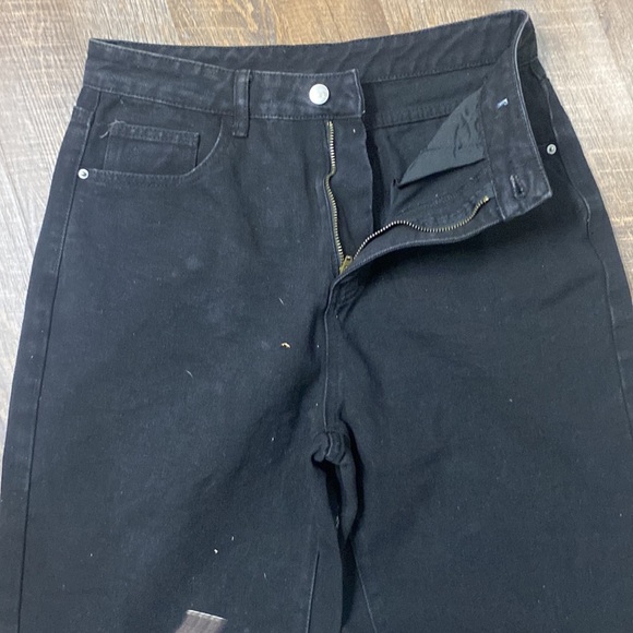 1OF A KIND UPCYCLED VINTAGE 100% COTTON BAGGY BLACK JEANS BLEACH/PAINT SPLATTER - Picture 10 of 10